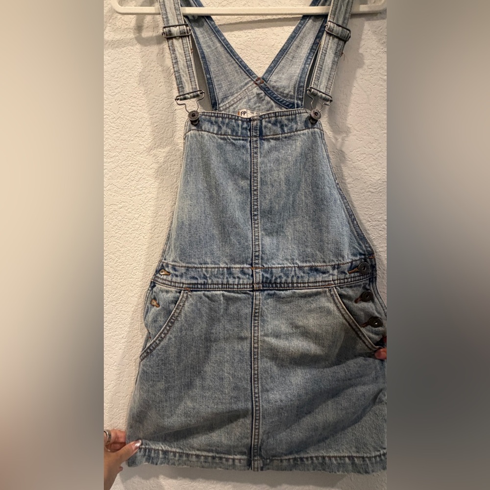 Free people denim overall mini dress